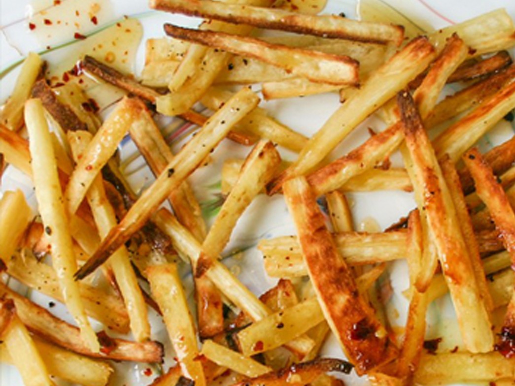 Spicy Honey Glazed Parsnips on a plate